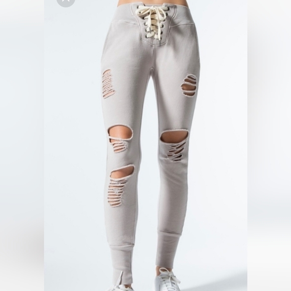 NSF neon pink maddox destoyed shredded lace-up distressed joggers m LA corset - Picture 5 of 9